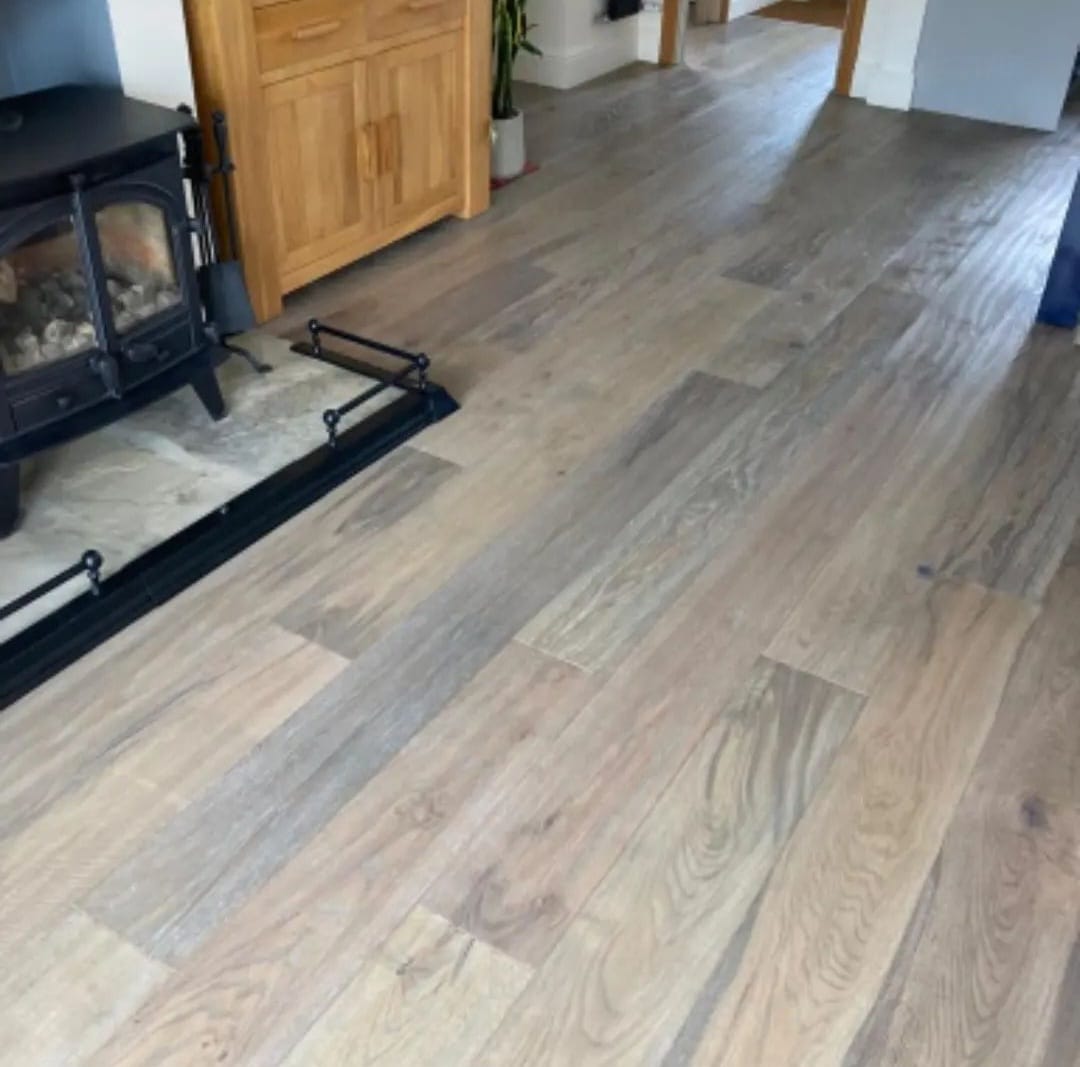 Completed engineered wood flooring installation